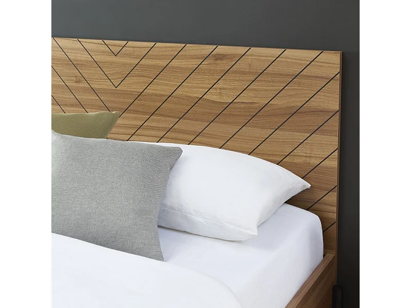 Lit double GEOMA effet chêne foncé 140x190 sommier inclu