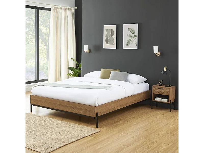 Cadre de lit GEOMA effet chêne foncé 160x200 sommier inclus