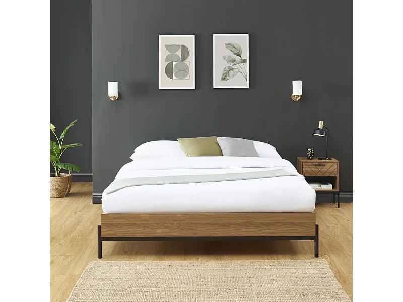 Cadre de lit GEOMA effet chêne foncé 160x200 sommier inclus