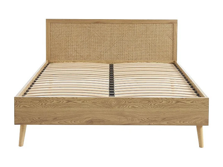 Lit double INES cannage rotin 140x190 sommier inclus