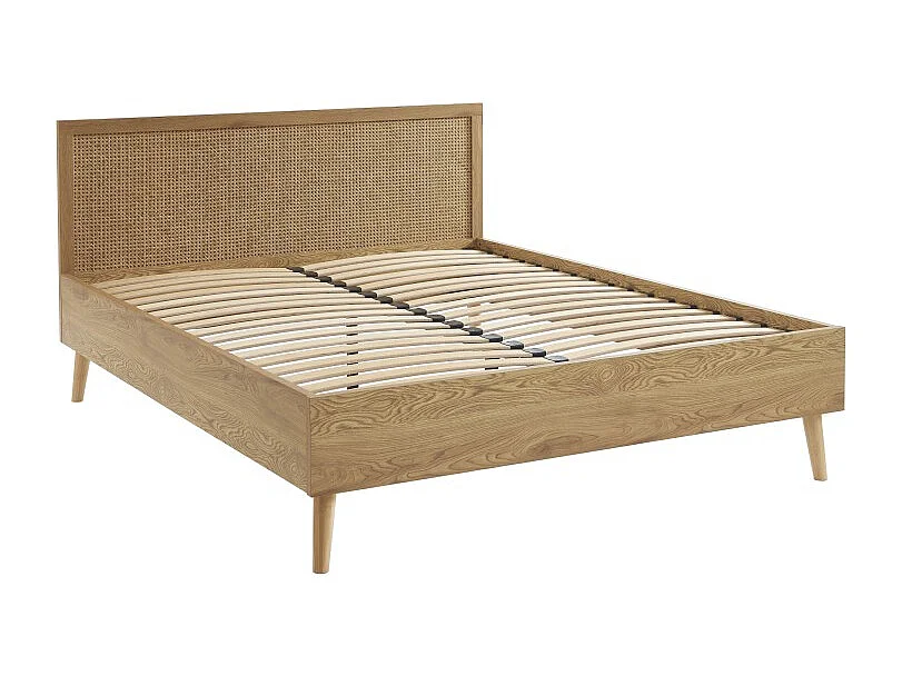 Lit double INES cannage rotin 160x200 sommier inclus