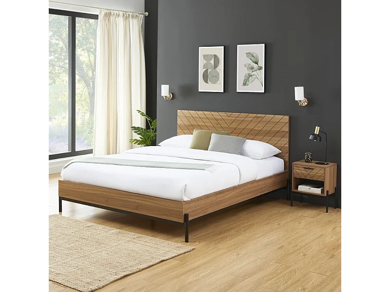 Lit double GEOMA effet chêne foncé 160x200 sommier inclu