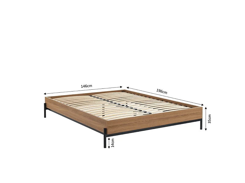 Cadre de lit GEOMA effet chêne foncé 140x190 sommier inclus