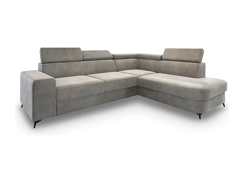 Hoekbank ALVORO van fluweel met slaapfunctie Hellgrau