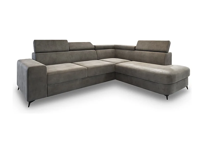 Canapé d'angle ALVORO Gris en velours avec fonction de couchage