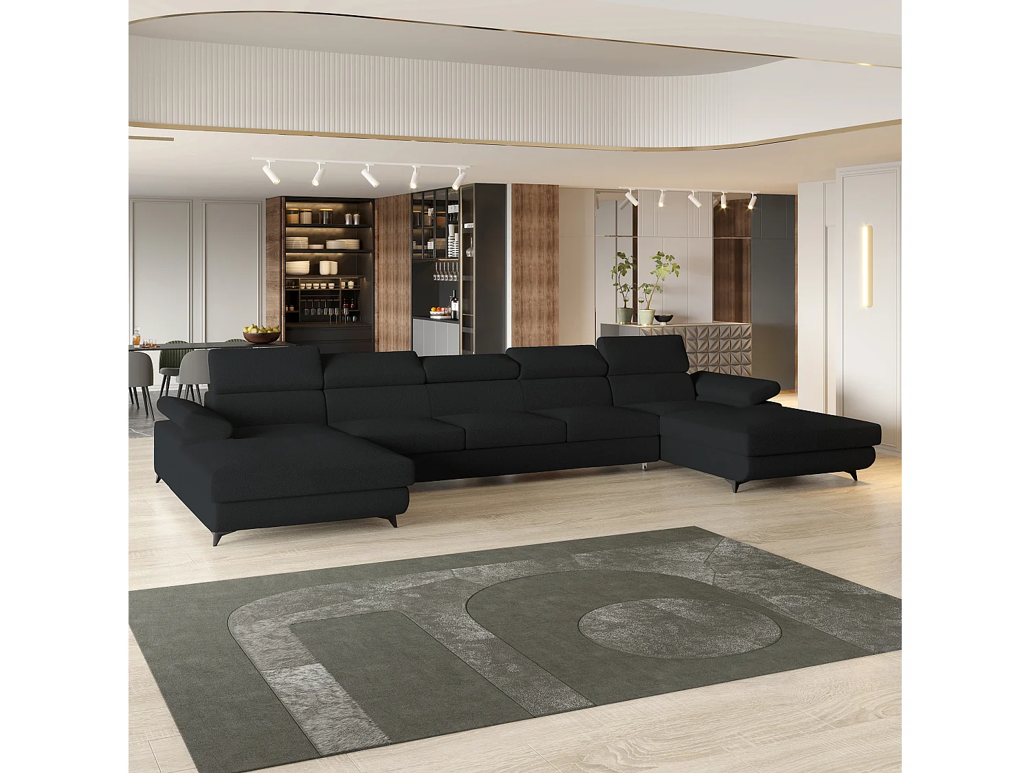Hoekbank VIVENTE van fluweel met slaapfunctie Schwarz
