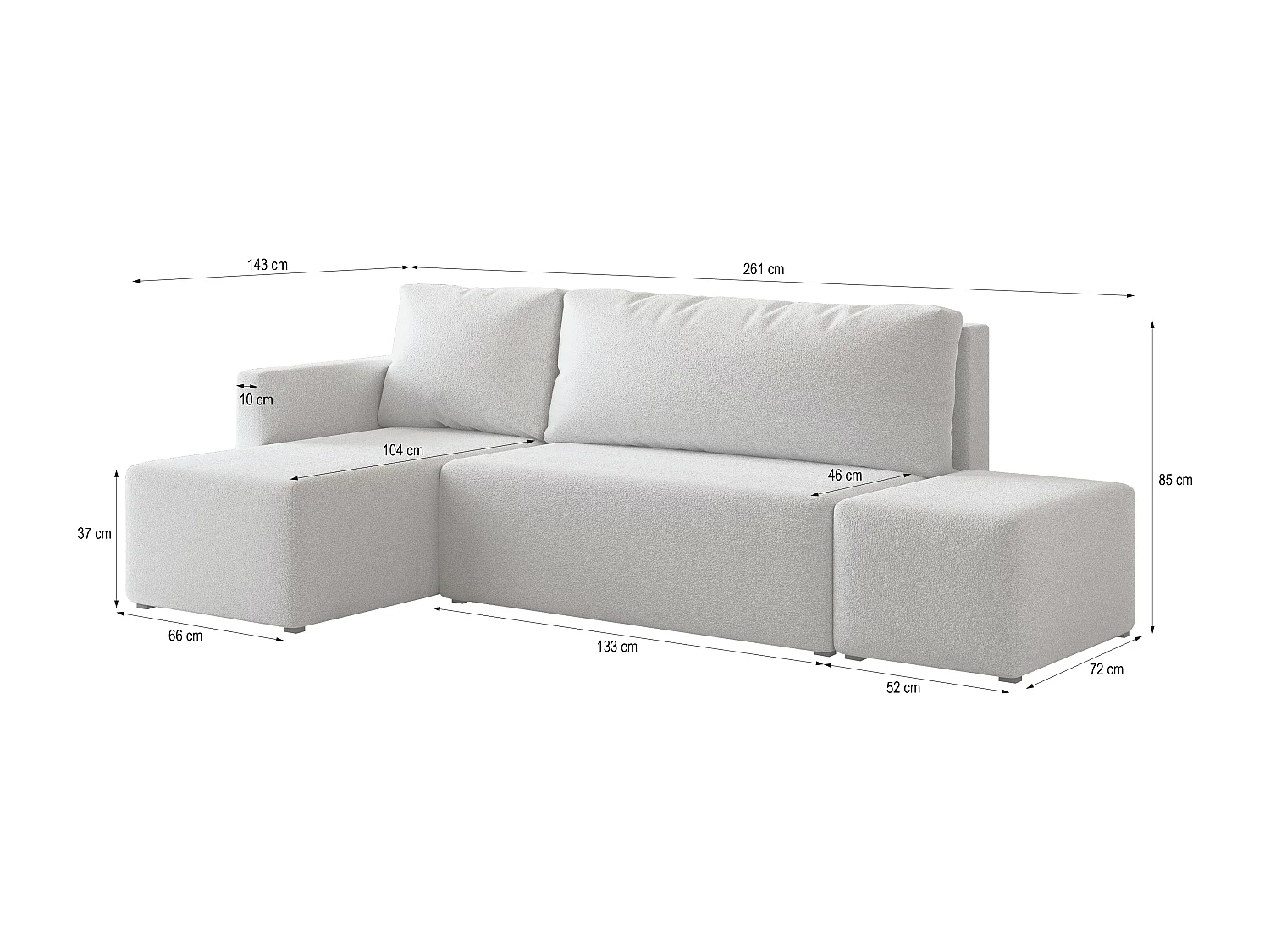 Hoekbank VELOTTI van fluweel met slaapfunctie Creme