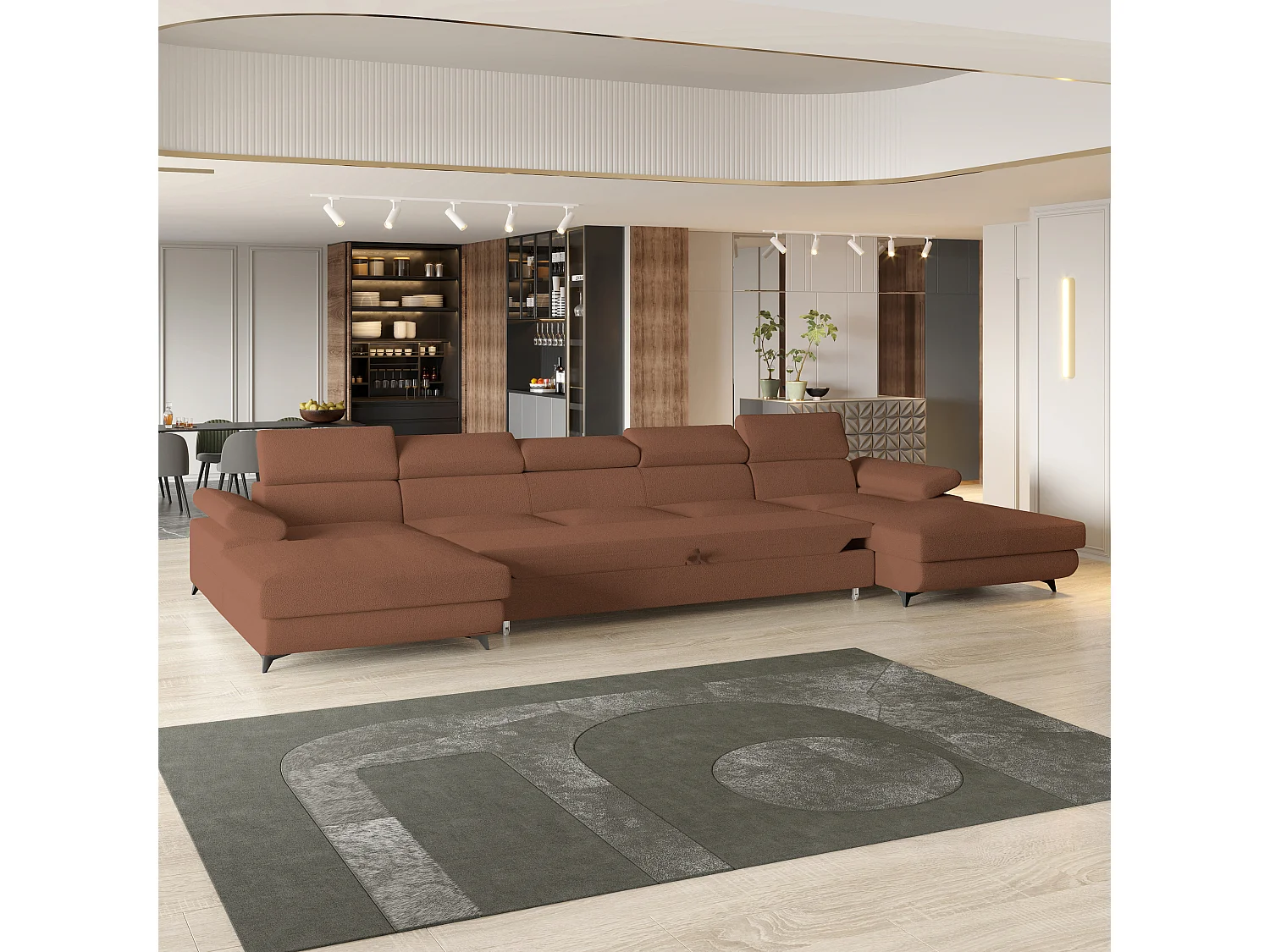 Canapé d'angle VIVENTE Cuivré en bouclé avec fonction de couchage