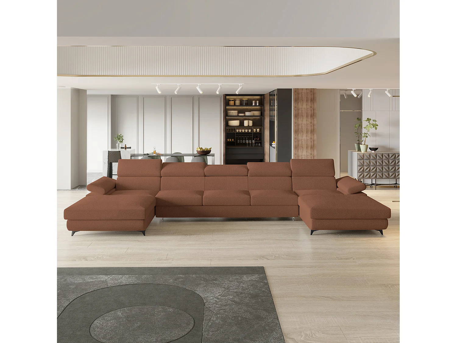 Canapé d'angle VIVENTE Cuivré en bouclé avec fonction de couchage