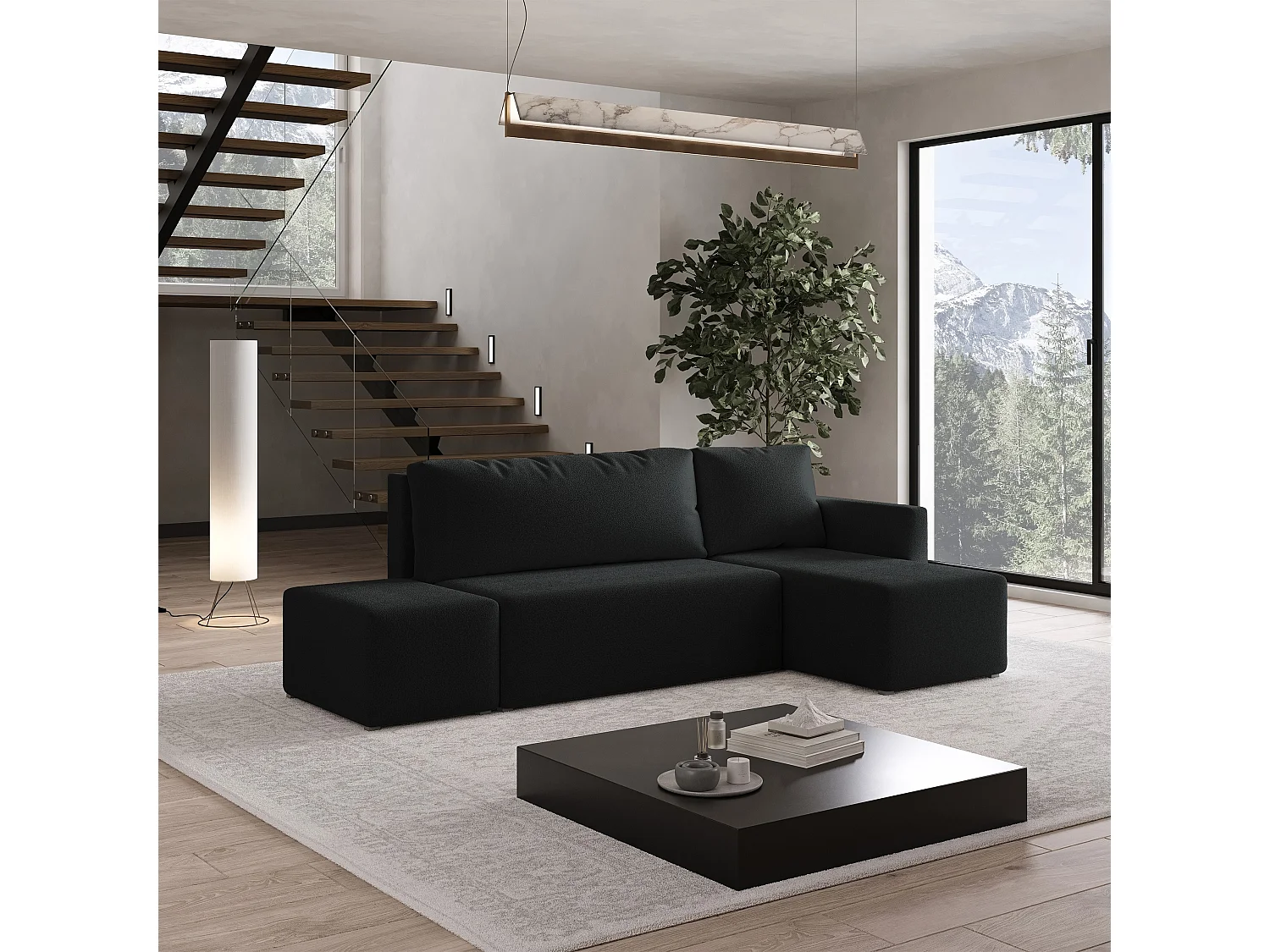 Hoekbank VELOTTI van fluweel met slaapfunctie Schwarz