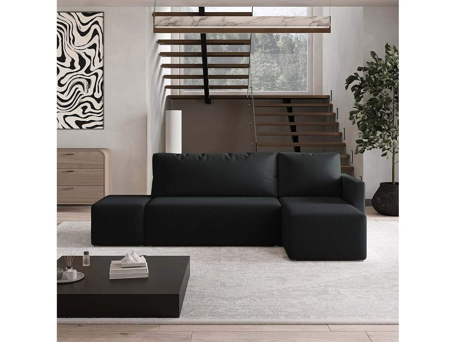 Hoekbank VELOTTI van fluweel met slaapfunctie Schwarz
