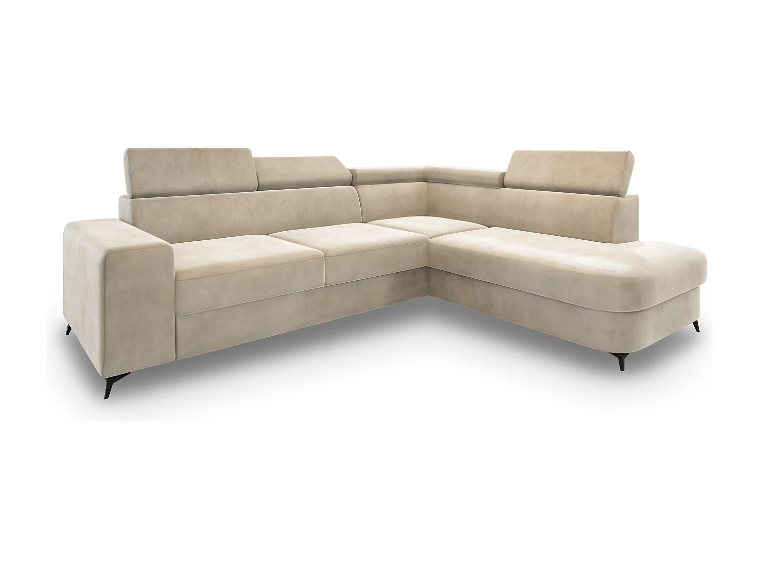 Hoekbank ALVORO van fluweel met slaapfunctie Creme