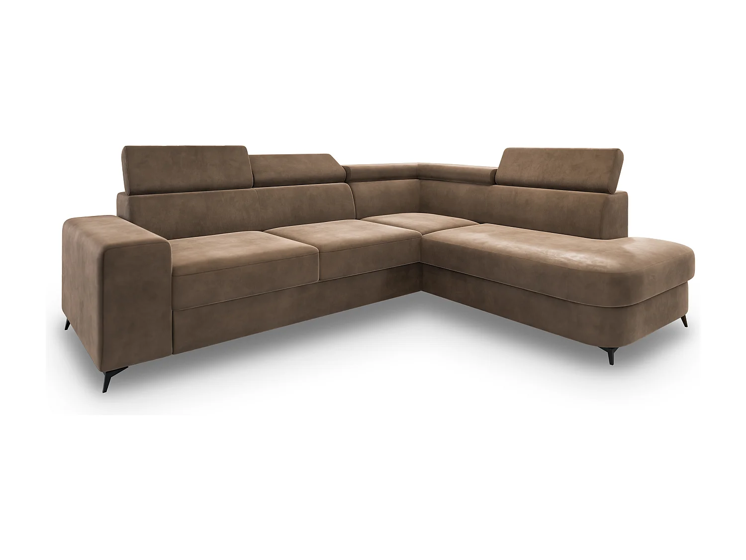 Hoekbank ALVORO van fluweel met slaapfunctie Beige