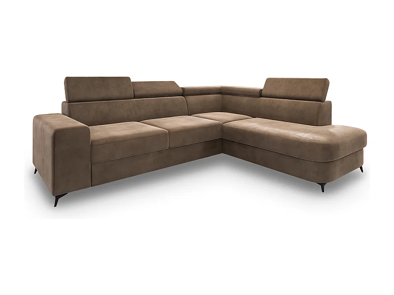 Hoekbank ALVORO van fluweel met slaapfunctie Beige