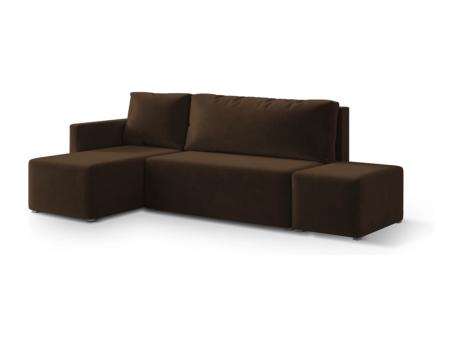 Hoekbank VELOTTI van fluweel met slaapfunctie Braun