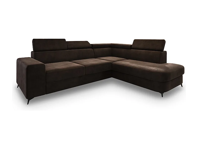Hoekbank ALVORO van fluweel met slaapfunctie Braun