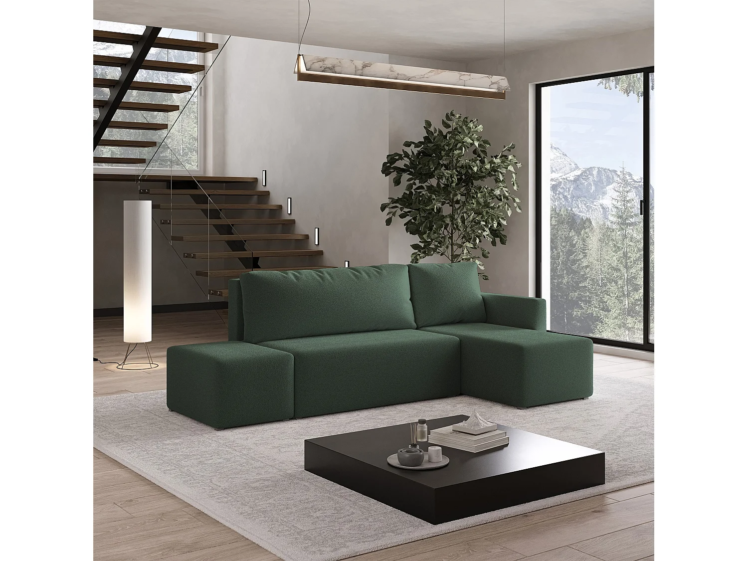 Hoekbank VELOTTI van fluweel met slaapfunctie Grün