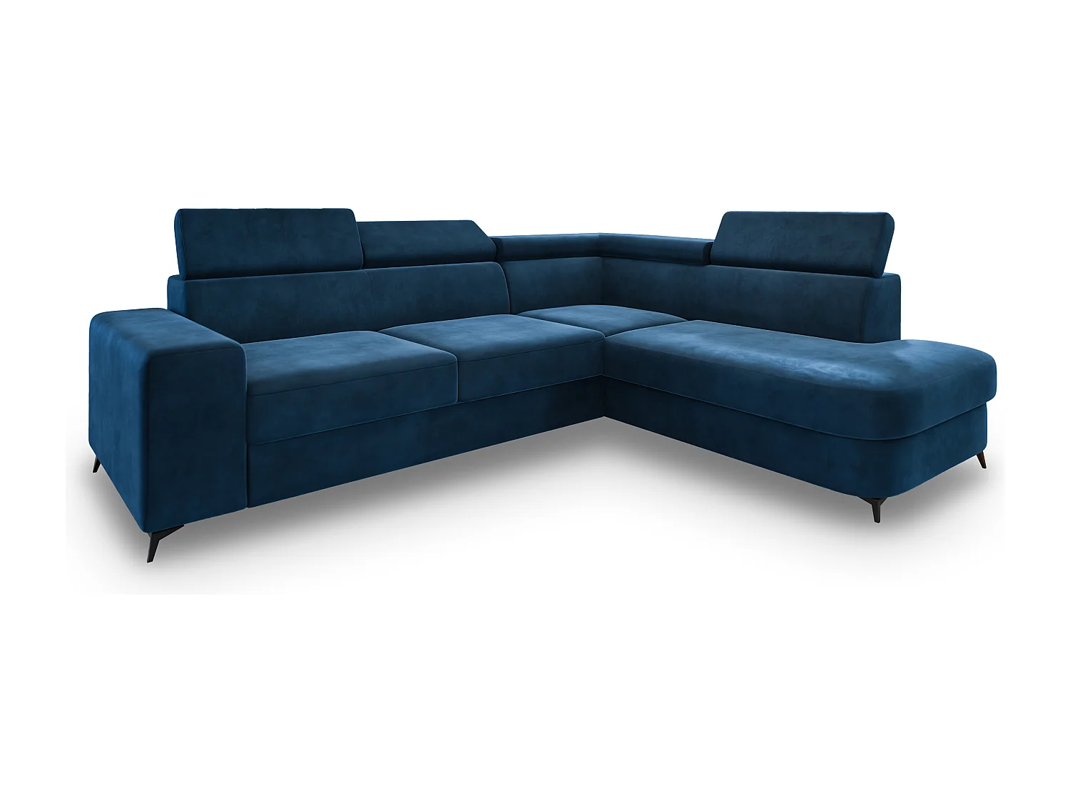 Hoekbank ALVORO van fluweel met slaapfunctie Blau