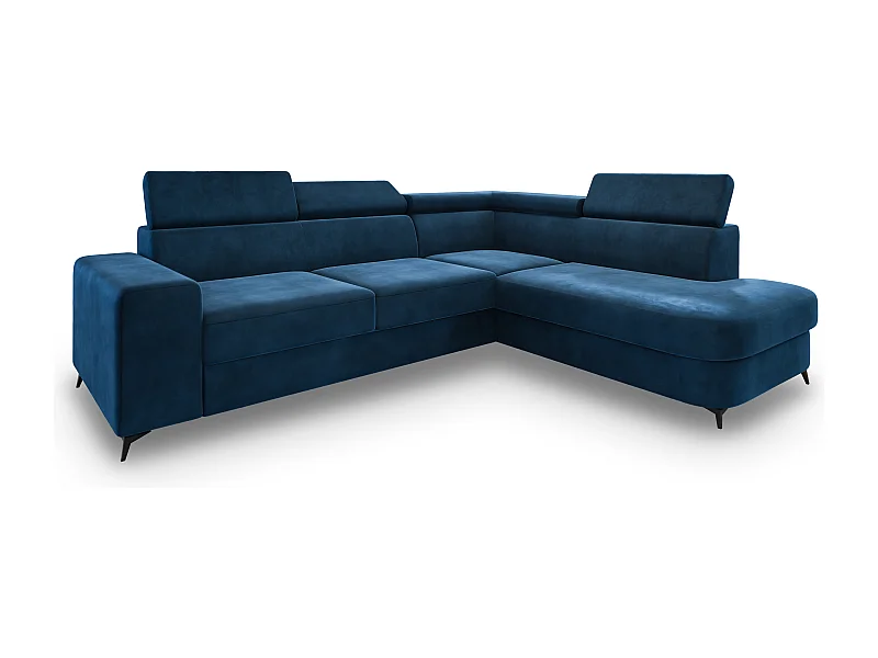 Hoekbank ALVORO van fluweel met slaapfunctie Blau