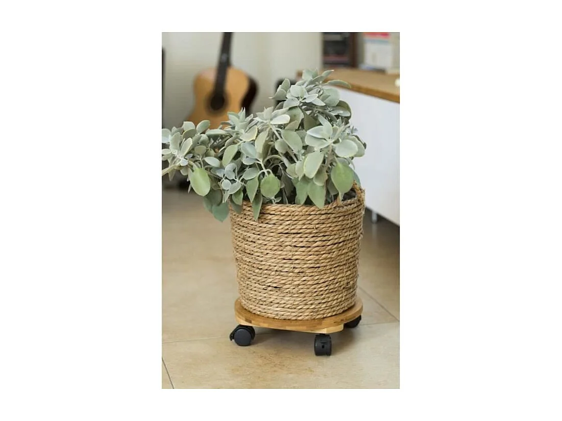 Plankje op wieltjes voor planten van composietbamboe, diameter 30 cm, hoogte 8 cm