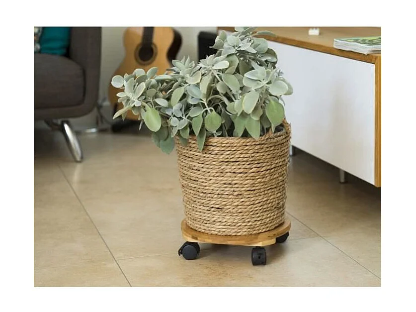 Plankje op wieltjes voor planten van composietbamboe, diameter 30 cm, hoogte 8 cm