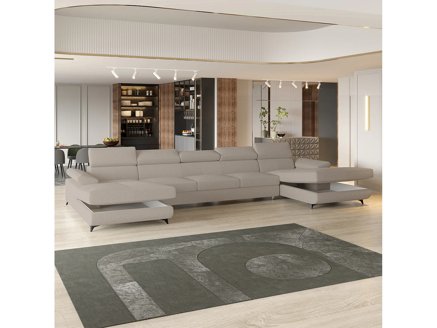 Canapé d'angle VIVENTE Beige en bouclé avec fonction de couchage
