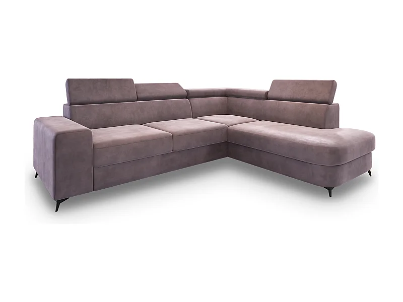 Hoekbank ALVORO van fluweel met slaapfunctie Lila