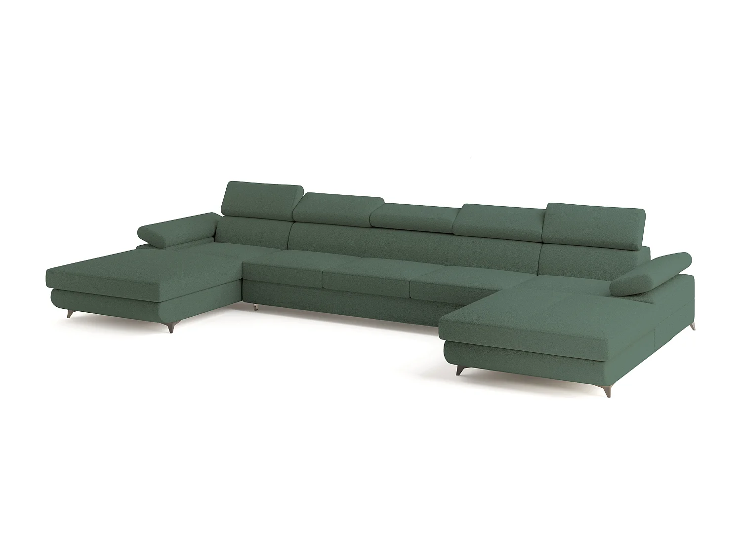 Canapé d'angle VIVENTE Vert en bouclé avec fonction de couchage