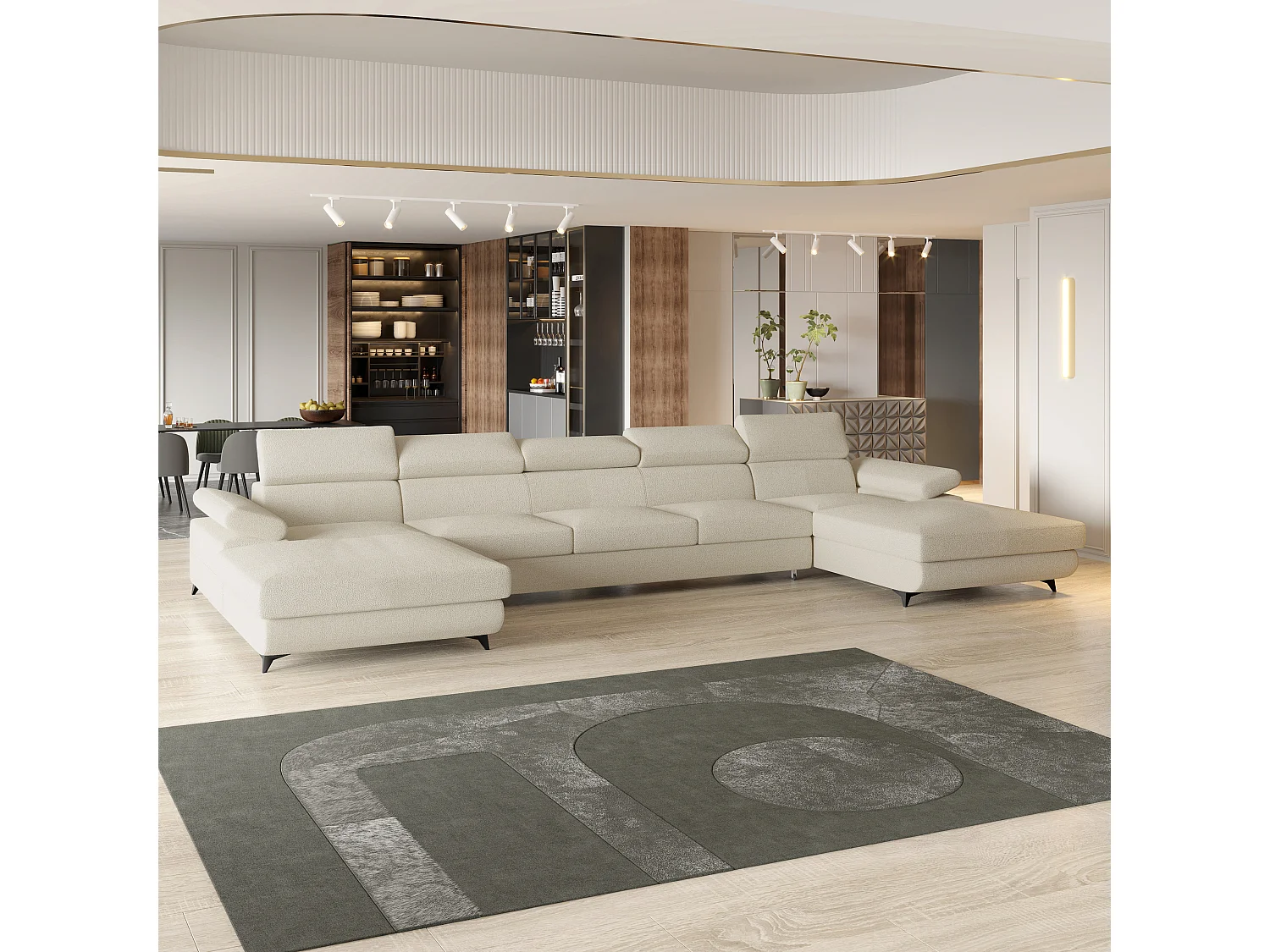 Hoekbank VIVENTE van fluweel met slaapfunctie Creme