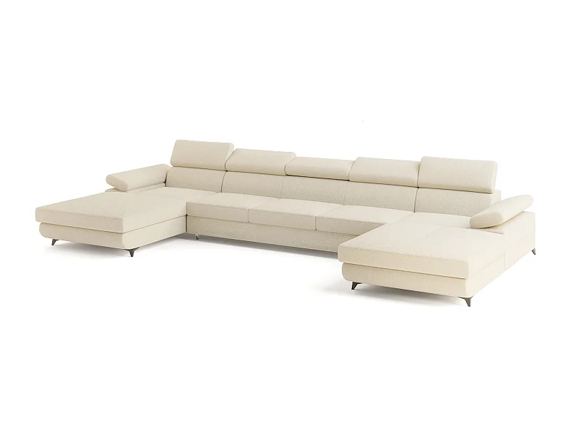 Canapé d'angle VIVENTE Crème en bouclé avec fonction de couchage