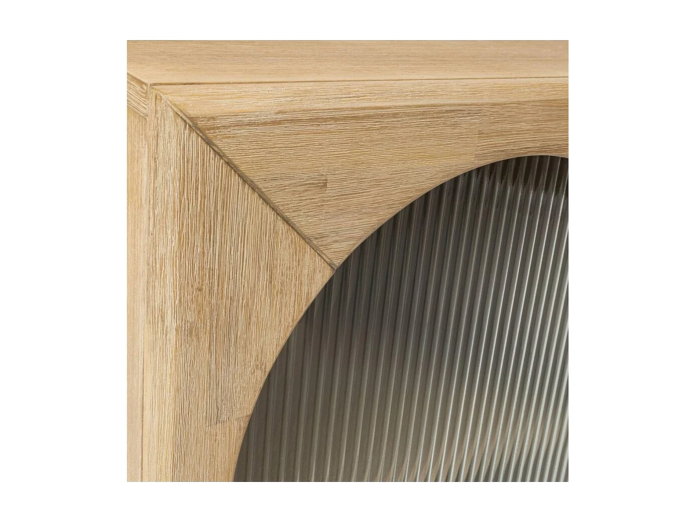 Buffet meuble de rangement en bois avec 3 portes en verre et étagères ajustables, coloris beige - Longueur 160 x Profondeur 40 x Hauteur 80 cm