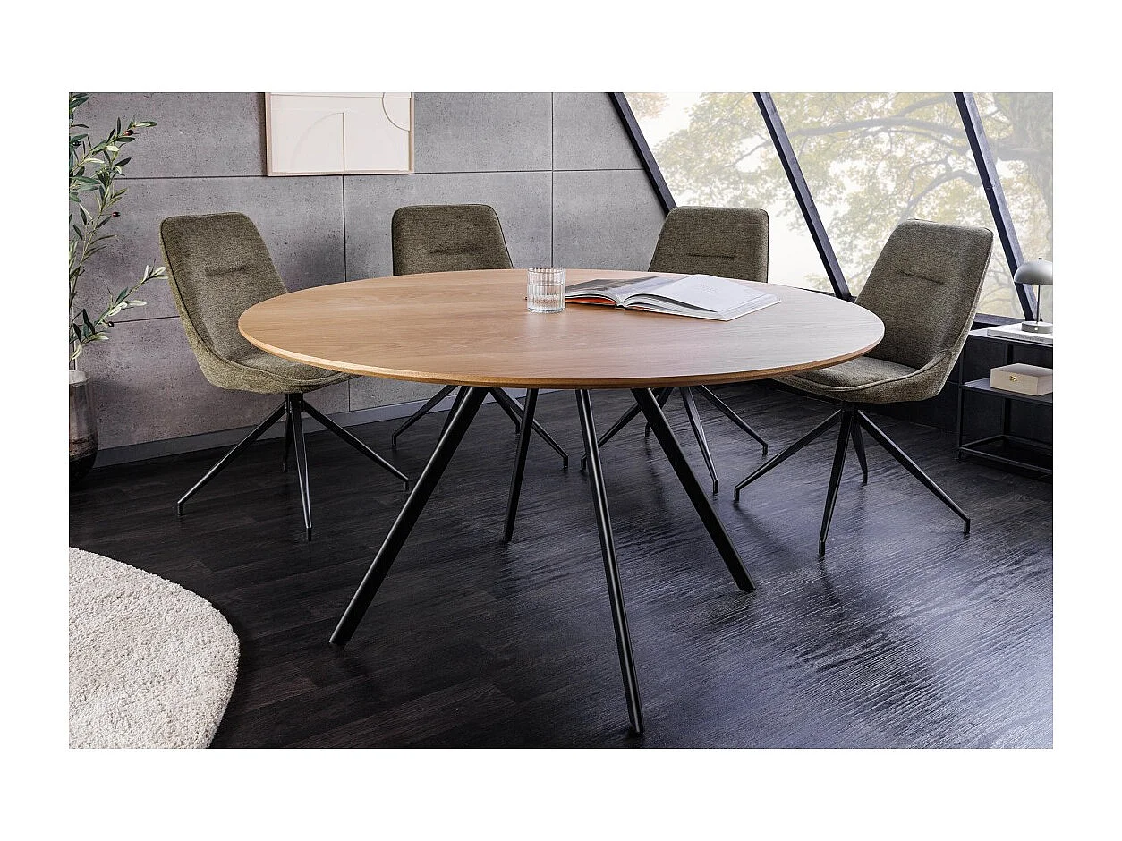 Eettafel SOREN - Eikenlook hout en metaal - 120 cm - Rond - Industriële stijl