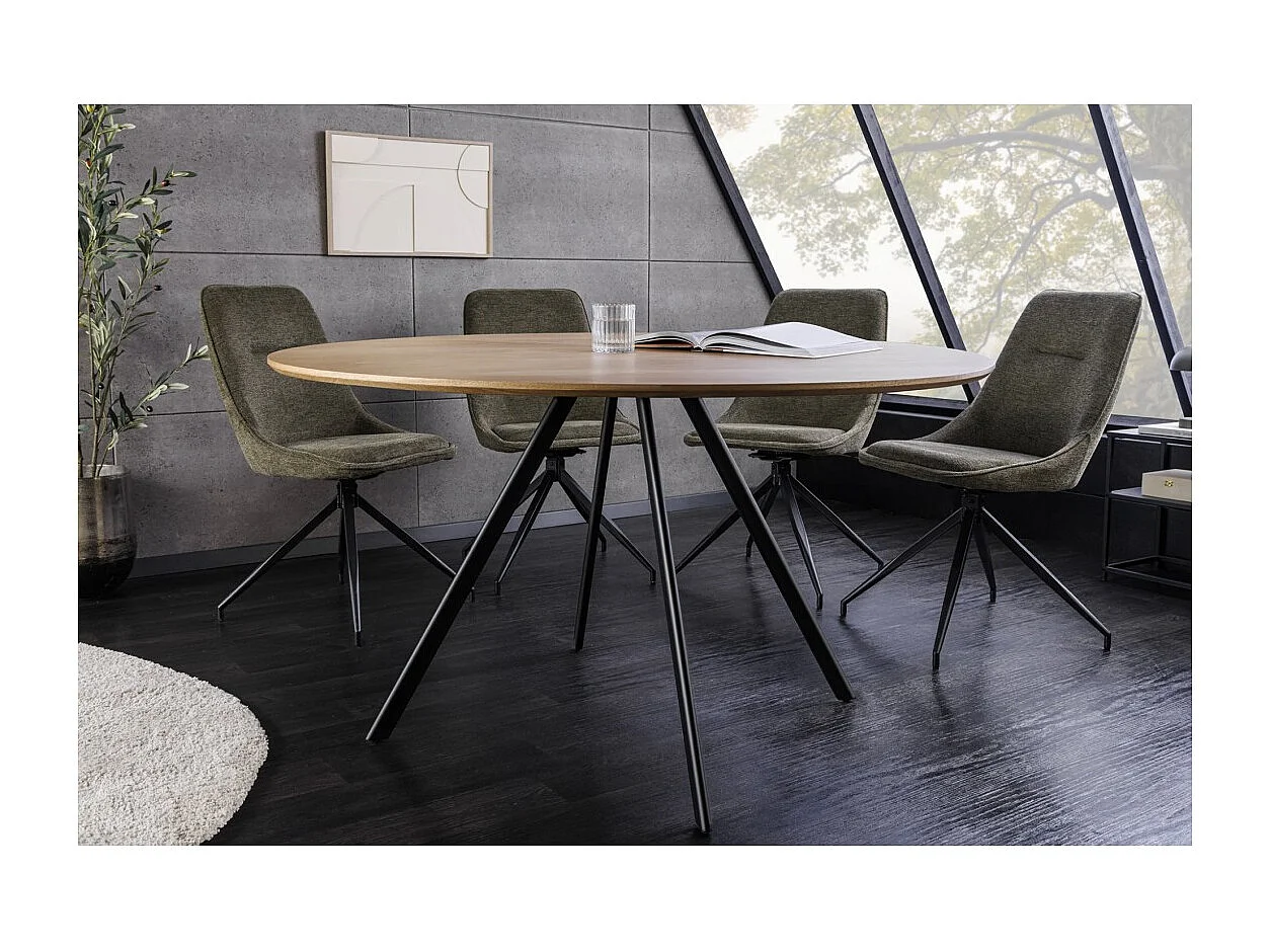 Eettafel SOREN - Eikenlook hout en metaal - 120 cm - Rond - Industriële stijl