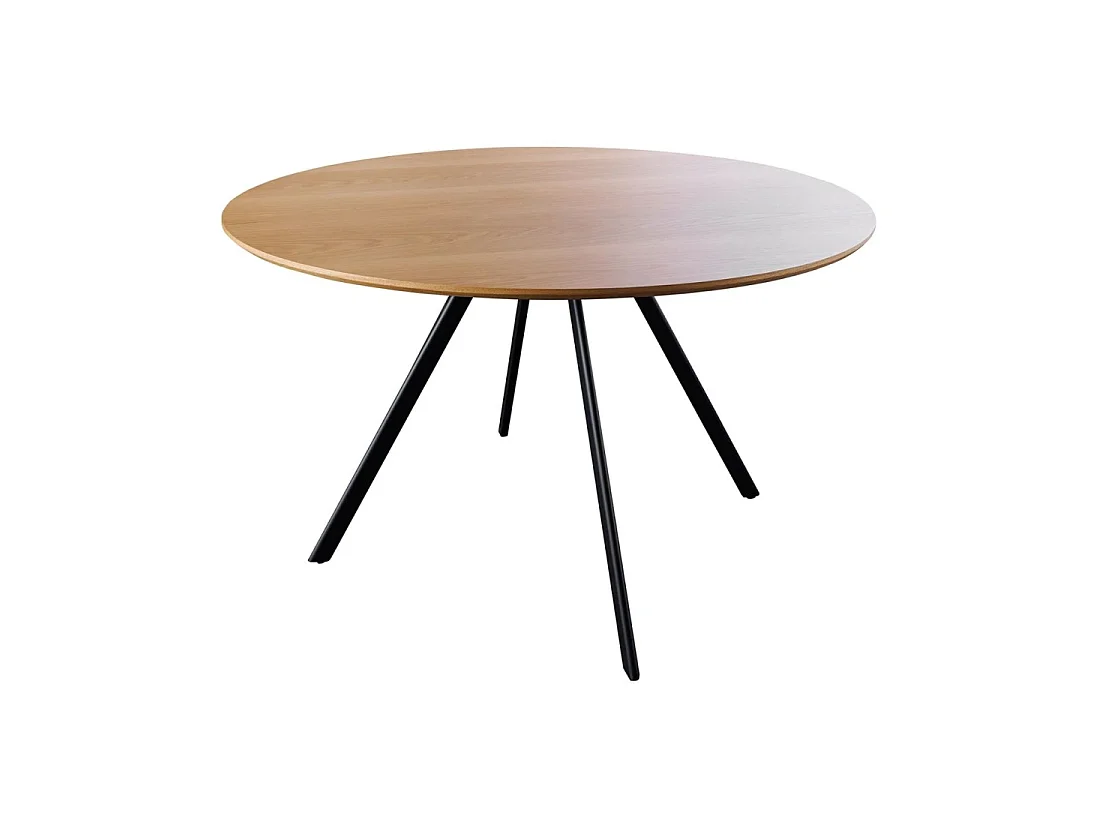 Table de salle à manger SOREN – Aspect chêne et métal – 120 cm – Ronde – Style industriel