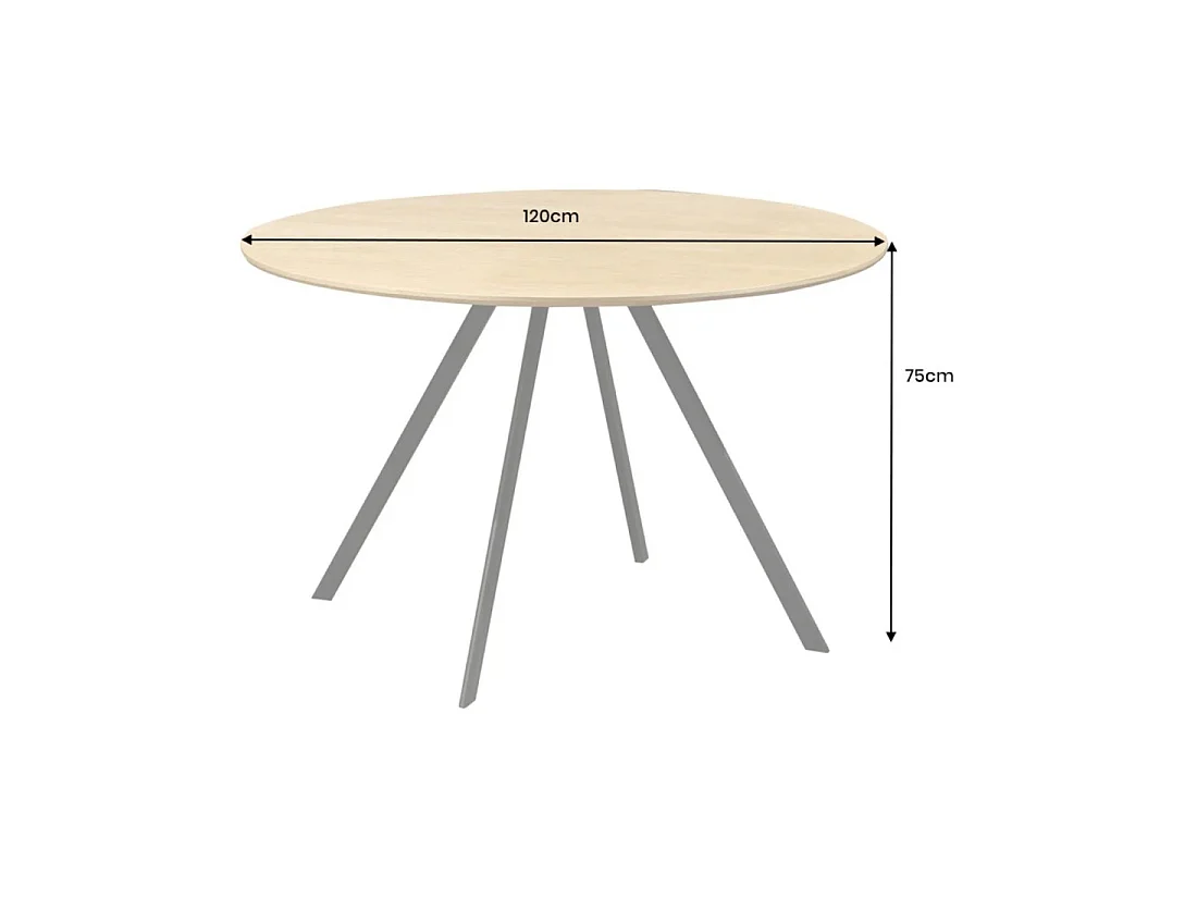 Table de salle à manger SOREN – Aspect chêne et métal – 120 cm – Ronde – Style industriel