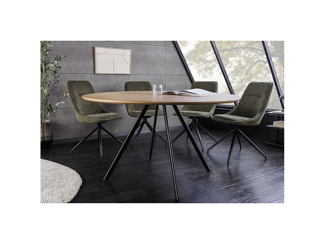 Table de salle à manger SOREN – Aspect chêne et métal – 120 cm – Ronde – Style industriel