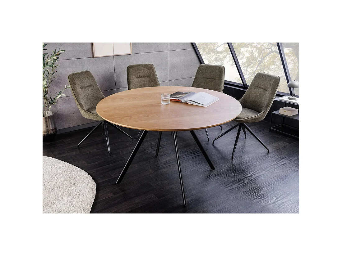 Table de salle à manger SOREN – Aspect chêne et métal – 120 cm – Ronde – Style industriel