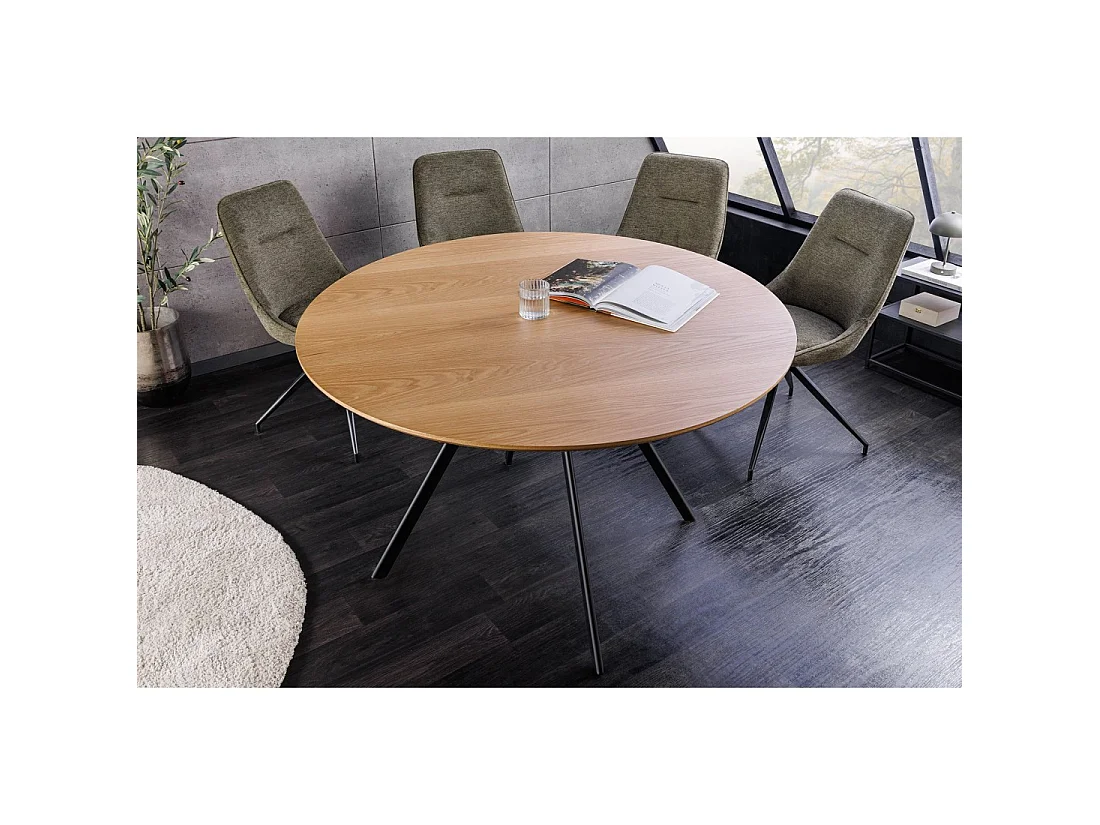 Table de salle à manger SOREN – Aspect chêne et métal – 120 cm – Ronde – Style industriel