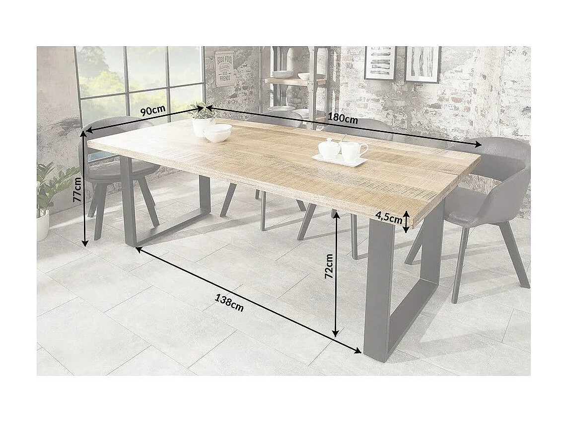 Table LODEN 180 cm – Plateau en bois massif de manguier et pieds en métal noir