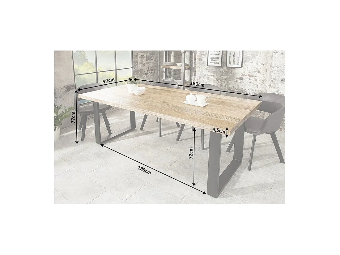 LODEN-tafel 180 cm Blad van massief mangohout en zwarte metalen poten