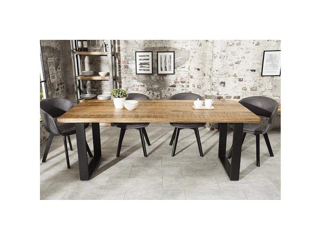 LODEN-tafel 180 cm Blad van massief mangohout en zwarte metalen poten