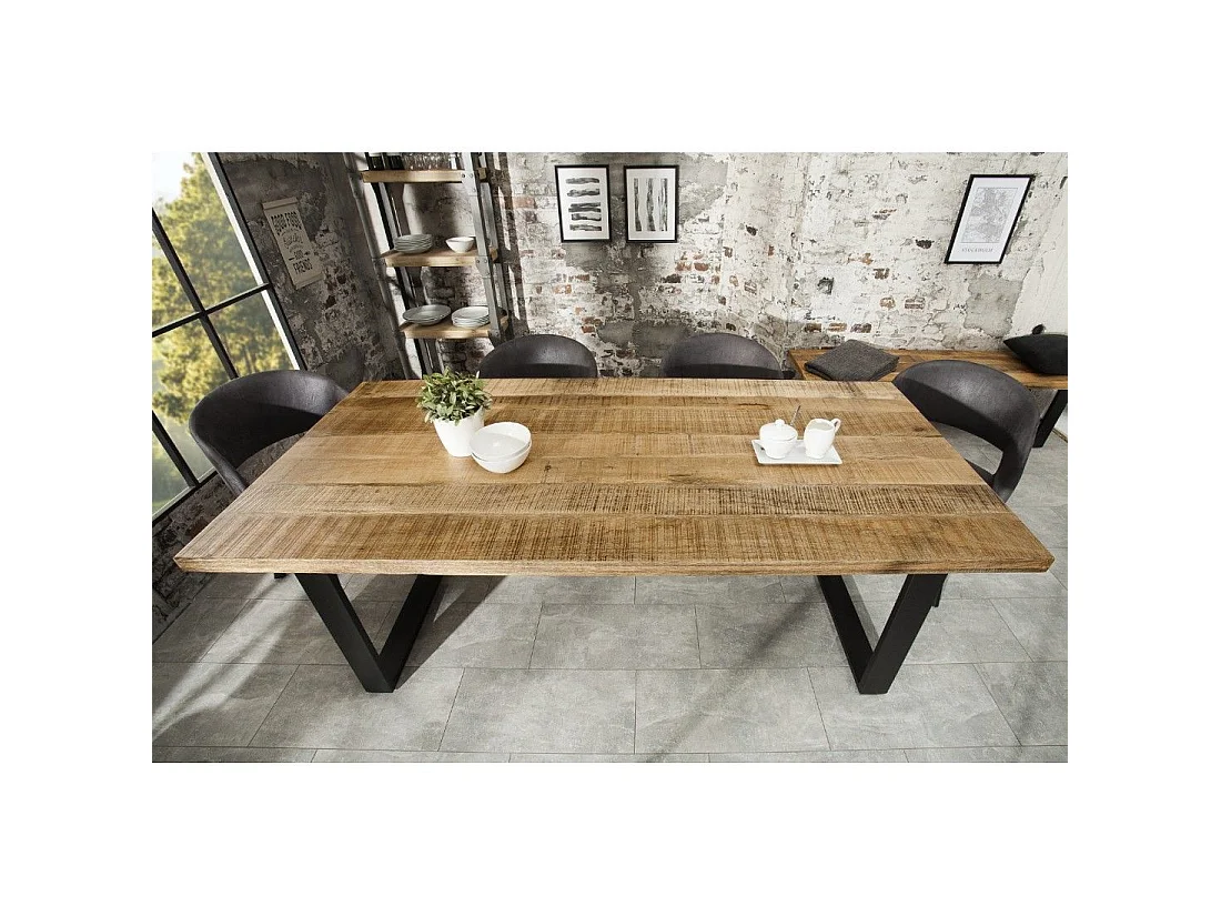 LODEN-tafel 180 cm Blad van massief mangohout en zwarte metalen poten