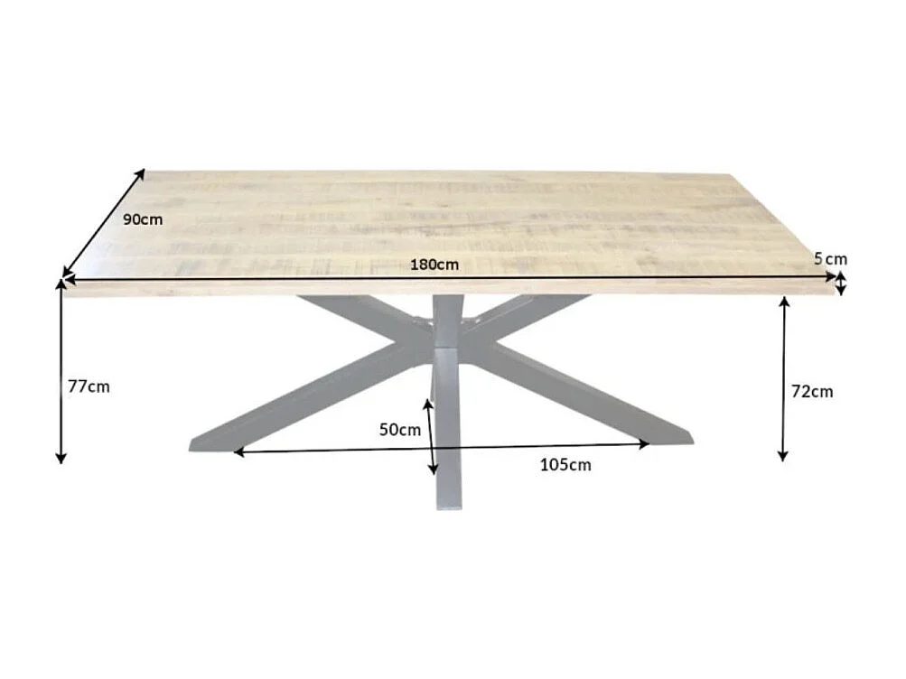 Table de salle à manger SOLARA 180 cm – Plateau en bois massif de manguier et métal noir