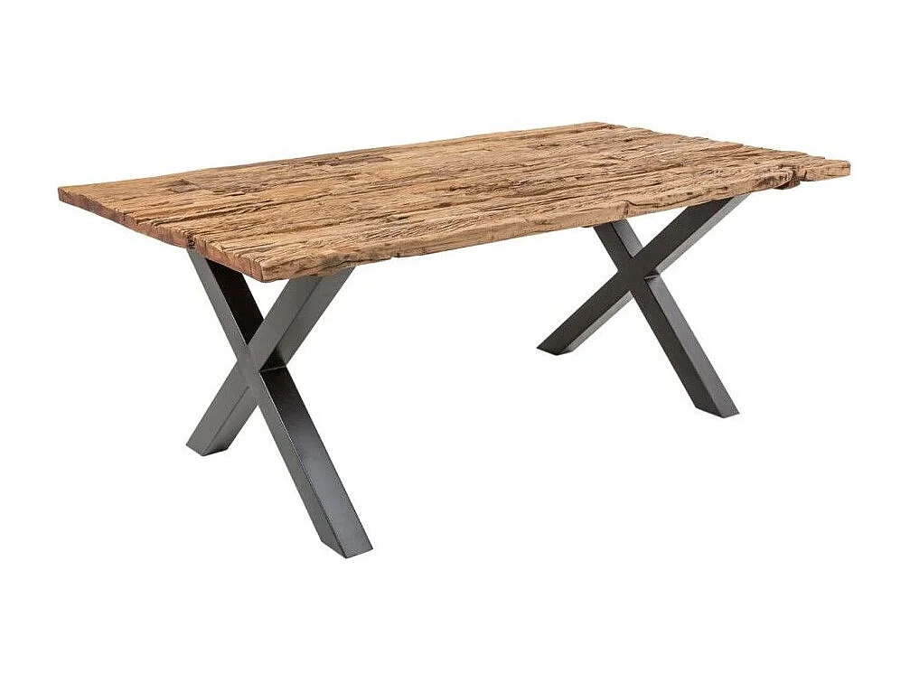 Eettafel RAFTA 220 cm - Massief teakhouten blad - Zwarte metalen X-poten
