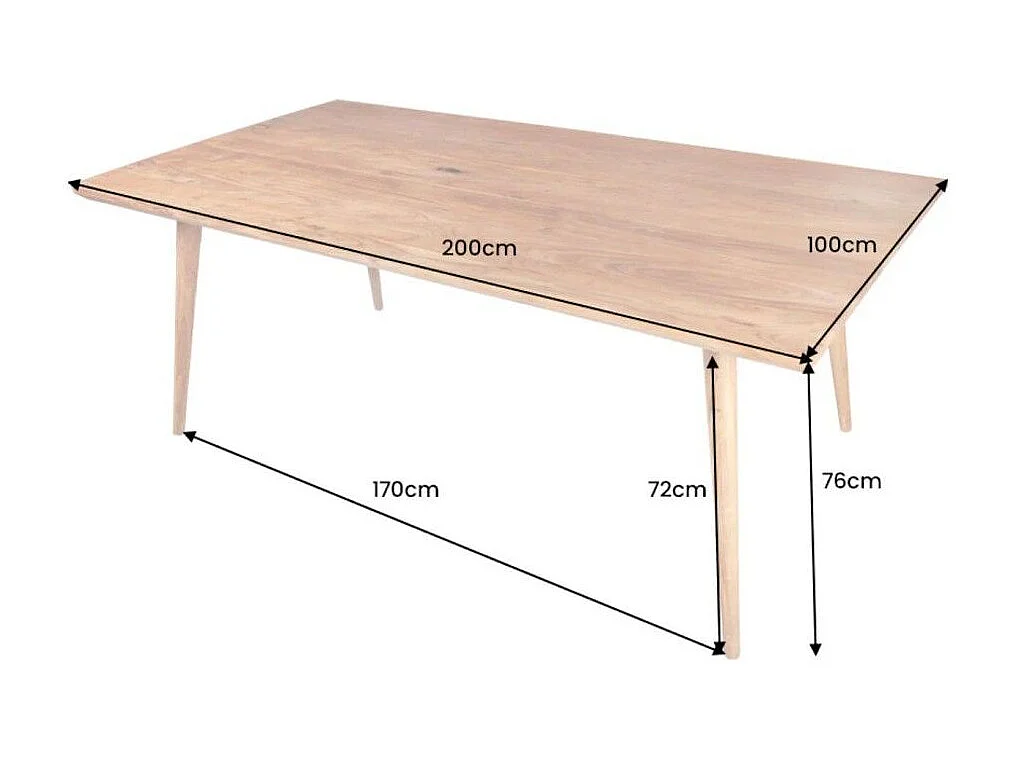 Table de salle à manger SCANI 200 cm – Plateau en bois massif d'acacia verni et structure assortie