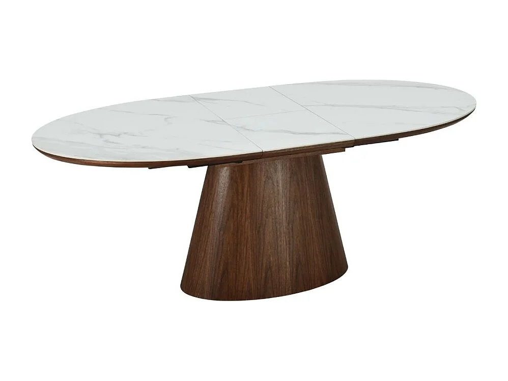 Table LUMEA extensible 160–200 cm – Table contemporaine en céramique effet marbre blanc et noyer