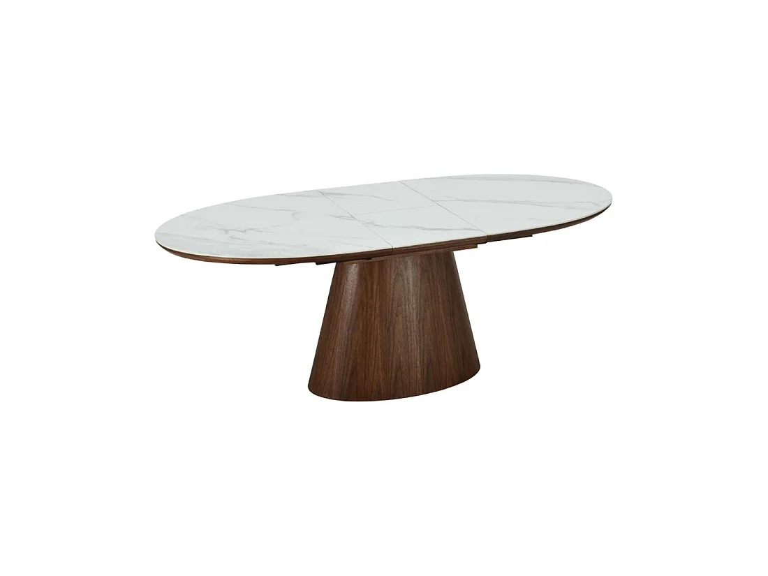 Table LUMEA extensible 160–200 cm – Table contemporaine en céramique effet marbre blanc et noyer