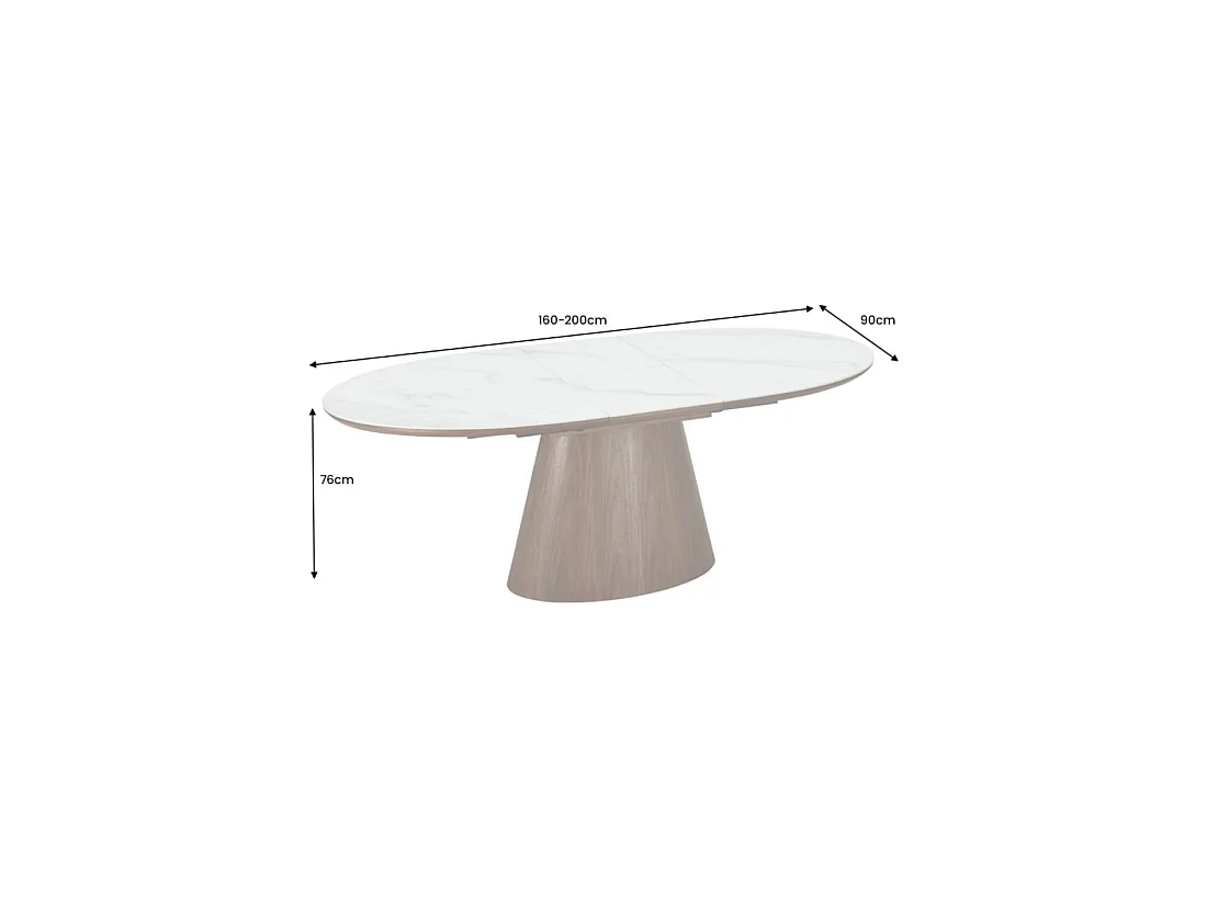 Table LUMEA extensible 160–200 cm – Table contemporaine en céramique effet marbre blanc et noyer