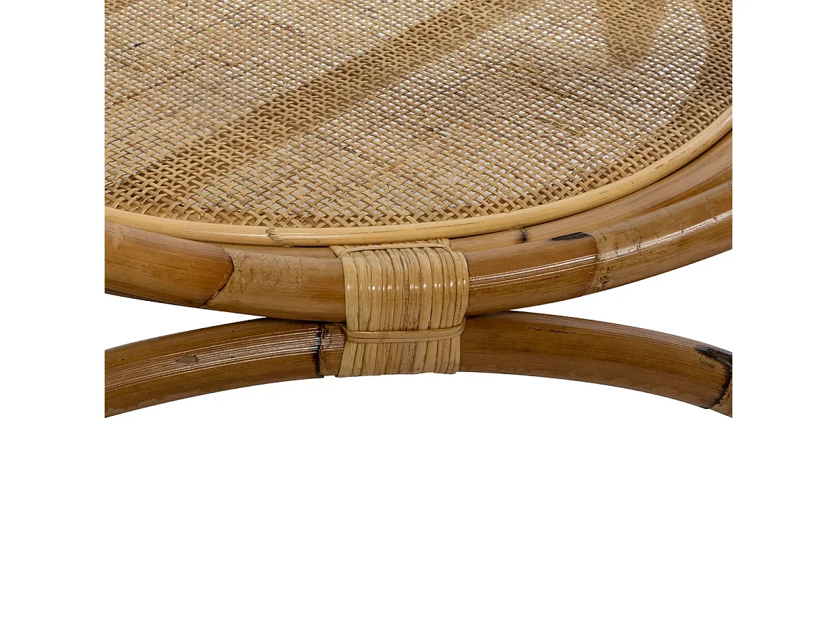Table basse avec rangements en rotin et verre trempé - Diamètre 90 x Hauteur 51 cm