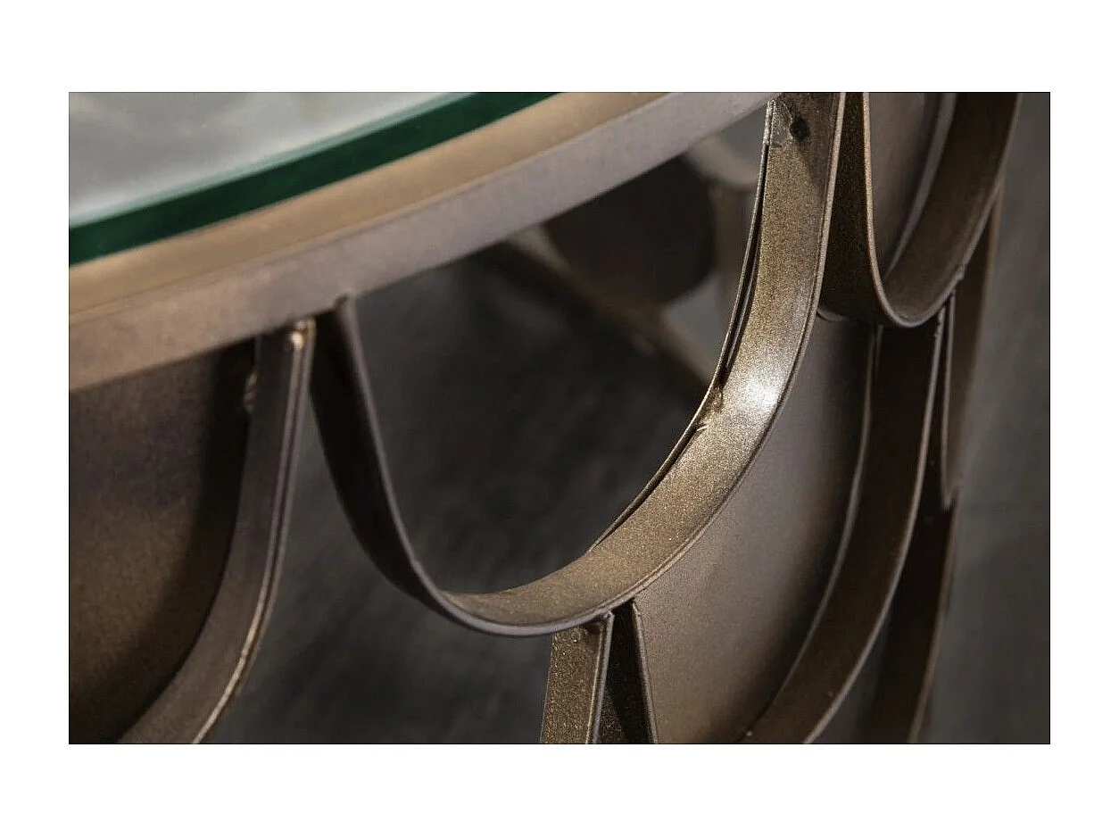 Table basse METRIX ronde 60 cm bronze avec structure effet écaille – Table basse design en métal et verre trempé